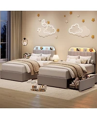 gaomon Twin Size Bed Frame with 2 Flexible Drawers
