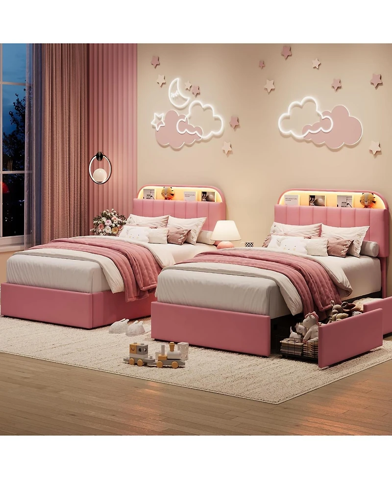gaomon Twin Size Bed Frame with 2 Flexible Drawers