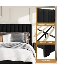 gaomon Full Size Bed Frame, Bed Frame Upholstered Platform Bed with Velvet Headboard, Wing Edge Design, 2 Storage Drawers