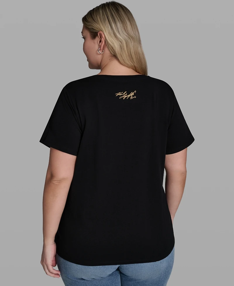 Karl Lagerfeld Paris Plus Cotton-Blend Logo Print T-Shirt