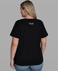 Karl Lagerfeld Paris Plus Cotton-Blend Logo Print T-Shirt