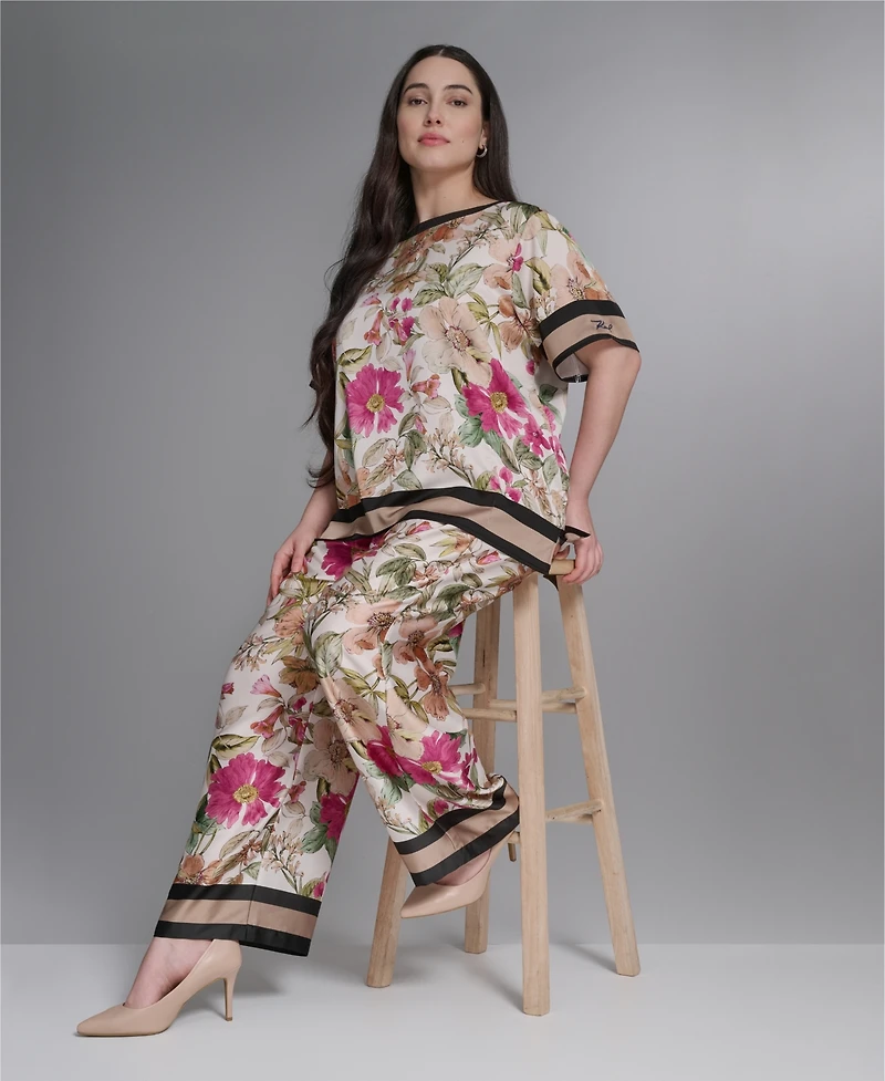 Karl Lagerfeld Paris Plus High-Rise Floral Printed Pants
