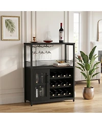 homfan Wine Cabinet with Removable Bottle Storage, Stemware Holder and Ventilated Durable Mdf Iron Home Bar Organizer for Dining Room