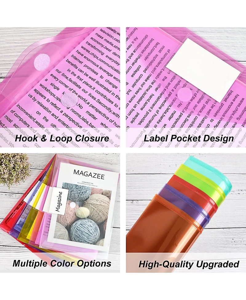 Gnuadz Plastic Envelopes File Folders Hook Loop Closure Label Pocket A4 School Office