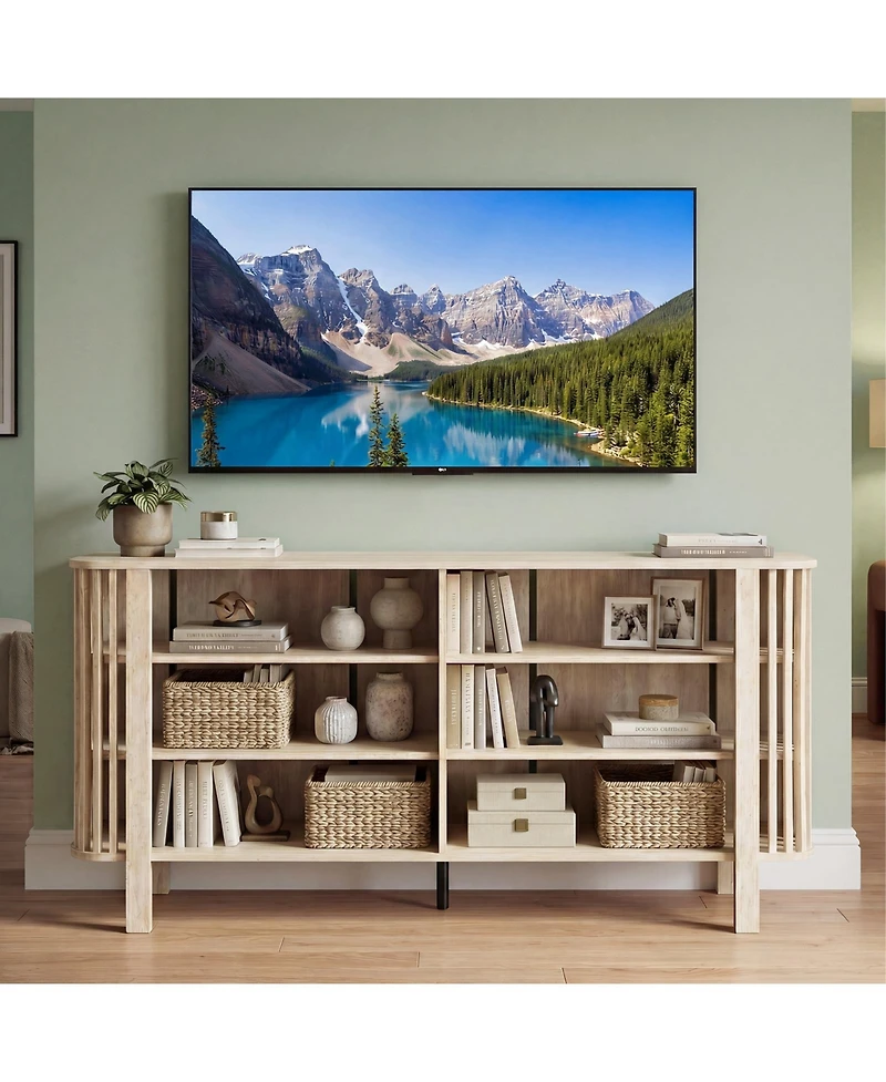 Gymax 59inch Tv Stand for TVs with Adjustable Shelves 5 Legs for Living Room