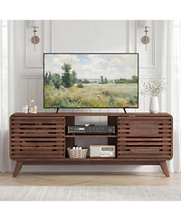 Gymax Tv Stand Mid Century Modern Entertainment Center with Grille-style Sliding Doors