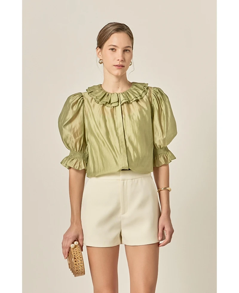 English Factory Women's Ruffled Short Sleeves Blouse