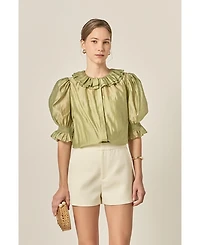 English Factory Women's Ruffled Short Sleeves Blouse