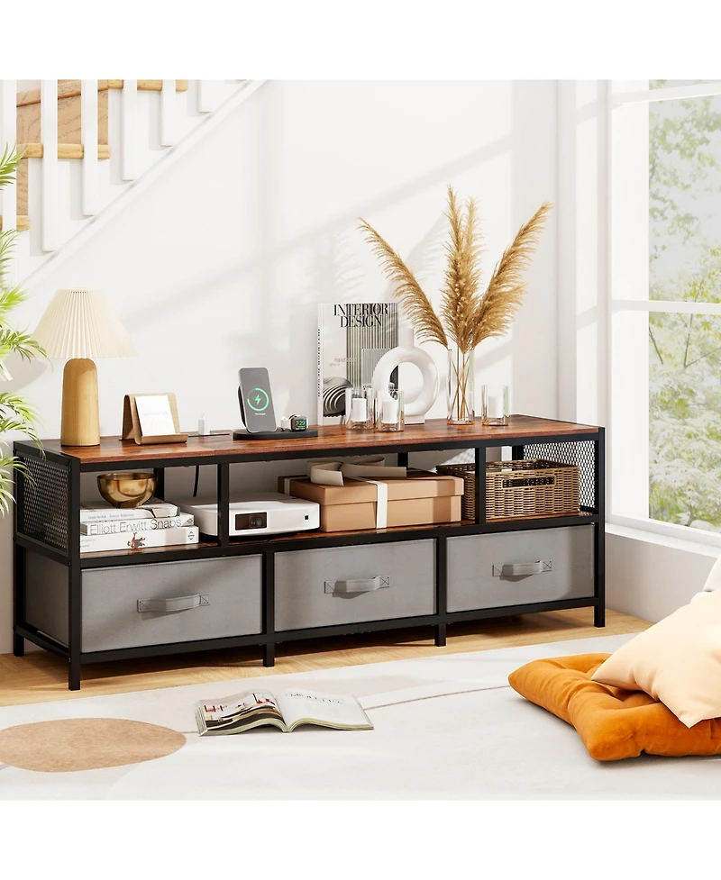 Gymax Tv Stand for TVs with Power Outlets Usb Charging Open Shelf