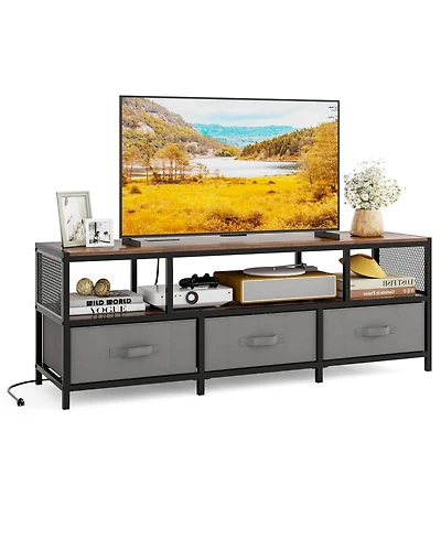 Gymax Tv Stand for TVs with Power Outlets Usb Charging Open Shelf
