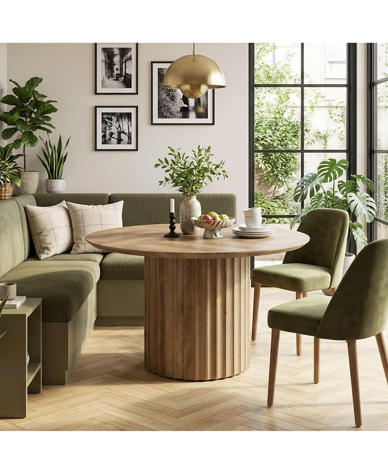 Tribesigns 47 Inch Round Dining Table, Modern Farmhouse Kitchen Table with Fluted Pedestal Base, Circle Dinner Table