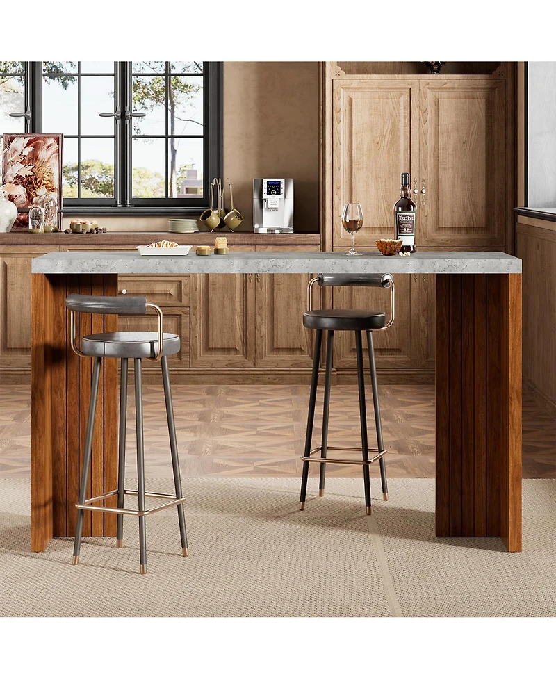 homfan Counter Height Bar Table for 4-6, 55 In Rectangular Pub Table with Faux Marble Top