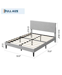 homfan Corduroy Upholstered Platform Bed Frame with Usb Charging Station, Adjustable Storage Headboard