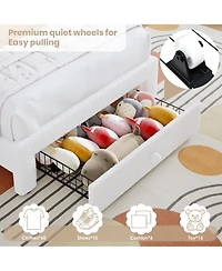 homfan Upholstered Kids Bed Frame with Led Rainbow Headboard and Storage Drawer, Wood Slats, No Box Spring Needed