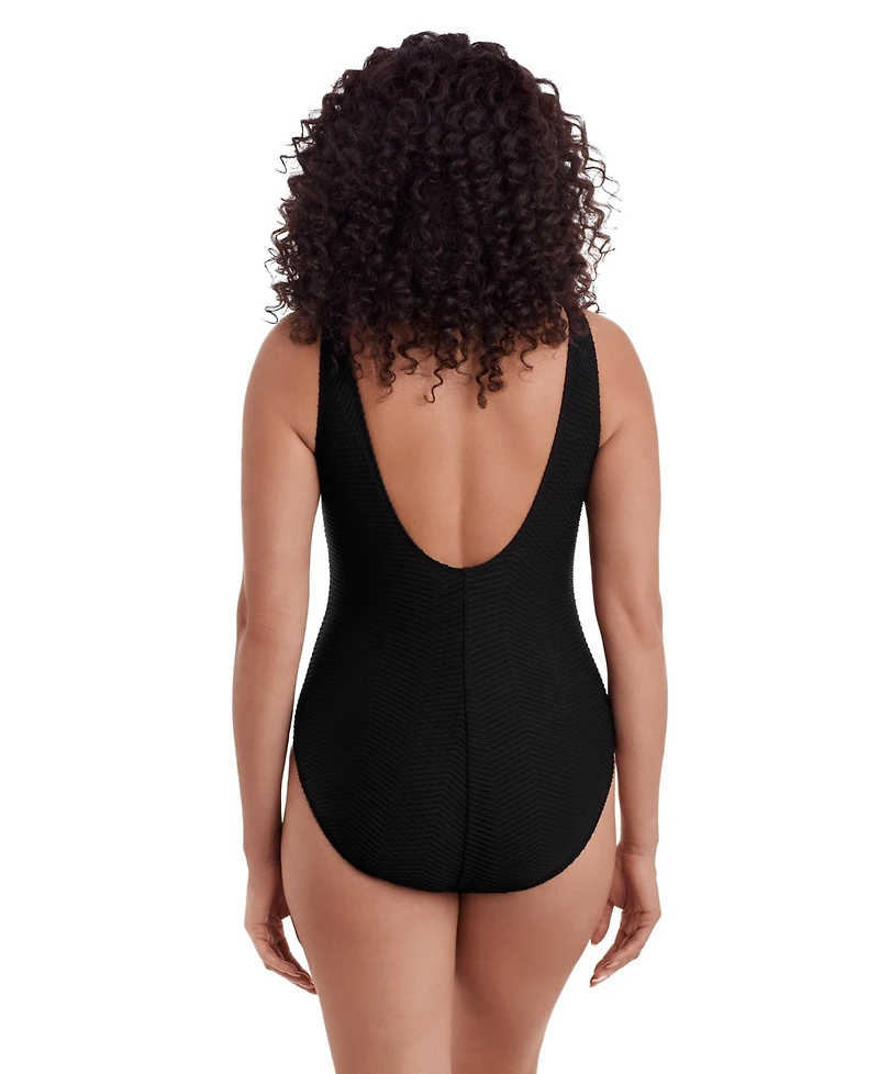 Longitude Women's Texture Luxe Sweetheart Inset Tank Long Torso One-Piece Swimsuit