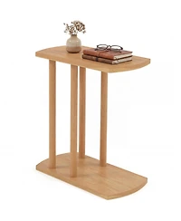 Slickblue 2-Tier C-Shaped Side Table Teak Wood with Thickened Top