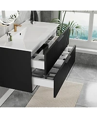 Thirtypeachy 36" Modern Floating Vanity With Ceramic Sink, Fluted Wall-Mount Cabinet, 2 Drawers U-Shaped Cutout