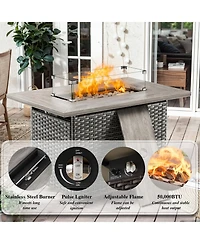 Pocassy Rectangular Propane Fire Pit with 50,000 Btu Output, Fire Pit Table for Outside Patio with volcanic Stones and Wind Guard
