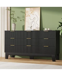 gaomon 9 Drawer Fluted Dresser - Modern Wooden Chest of Drawers with Metal Handle, Clothes Storage Organizer for Bedroom, Hallway, Entryway