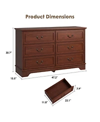 gaomon 6 Drawer Dresser For Bedroom, 47" Wide Double Chest of Drawers, Living Room, Hallway, Entryway