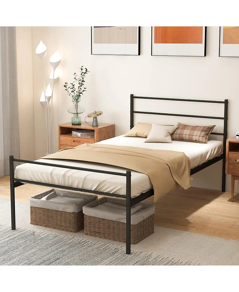 Gymax Twin Size Metal Bed Frame Platform Mattress Foundation With Headboard