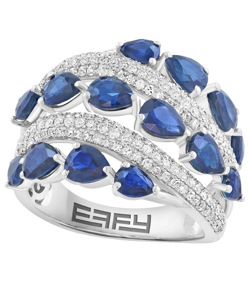 Effy Collection Sapphire (3-7/8 ct. t.w.) & Diamond (5/8 ct. t.w.) Ring in 14k White Gold