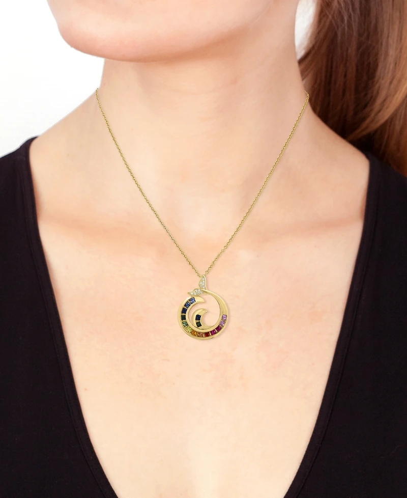 Effy Collection Multi-Sapphire (5/8 ct. t.w.), Tsavorite (1/10 ct. t.w.) & Diamond (1/20 ct. t.w.) Pendant Necklace in 14k Yellow Gold