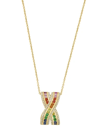 Effy Collection Multi-Sapphire (5/8 ct. t.w.), Tsavorite (1/10 ct. t.w.) & Diamond (1/4 ct. t.w.) Pendant Necklace in 14k Yellow Gold