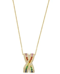 Effy Collection Multi-Sapphire (5/8 ct. t.w.), Tsavorite (1/10 ct. t.w.) & Diamond (1/4 ct. t.w.) Pendant Necklace in 14k Yellow Gold