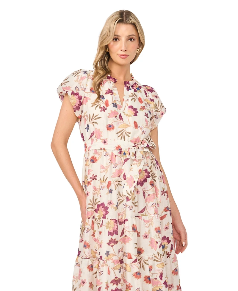 Vince Camuto Women's V-Neck Puff-Sleeve Midi Dress