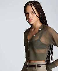 Kenneth Cole Women's Sheer Saddle Shoulder Crop Cardigan