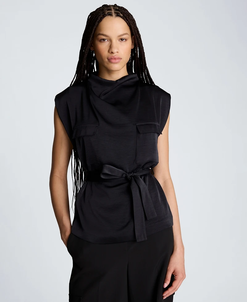 Kenneth Cole Women's High Cowl Neck Belted Blouse