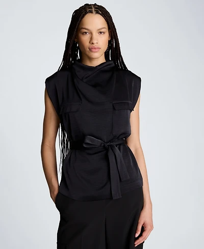 Kenneth Cole Women's High Cowl Neck Belted Blouse