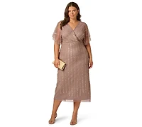 Adrianna Papell Plus Surplice Neck Midi Dress