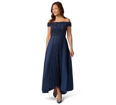 Adrianna Papell Women's Beaded Taffeta Overlay Ball Gown