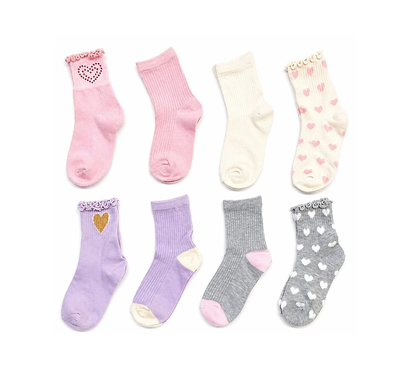 Rainbow Sugar Girls' 4-8.5 Mid Crew Socks, 8-Pack