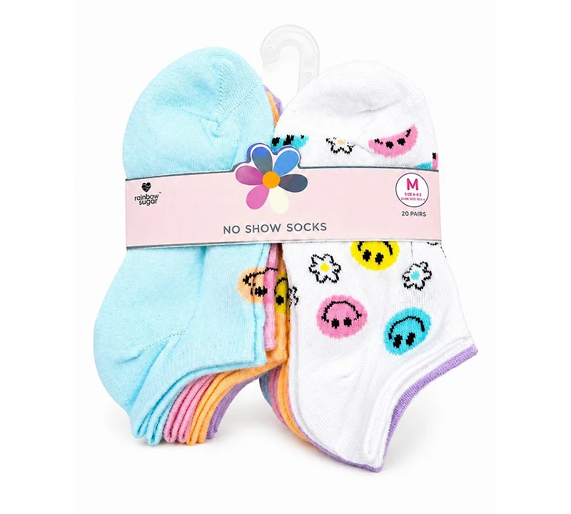 Rainbow Sugar Girls' 4-8.5 Low Cut Socks, 20-Pack