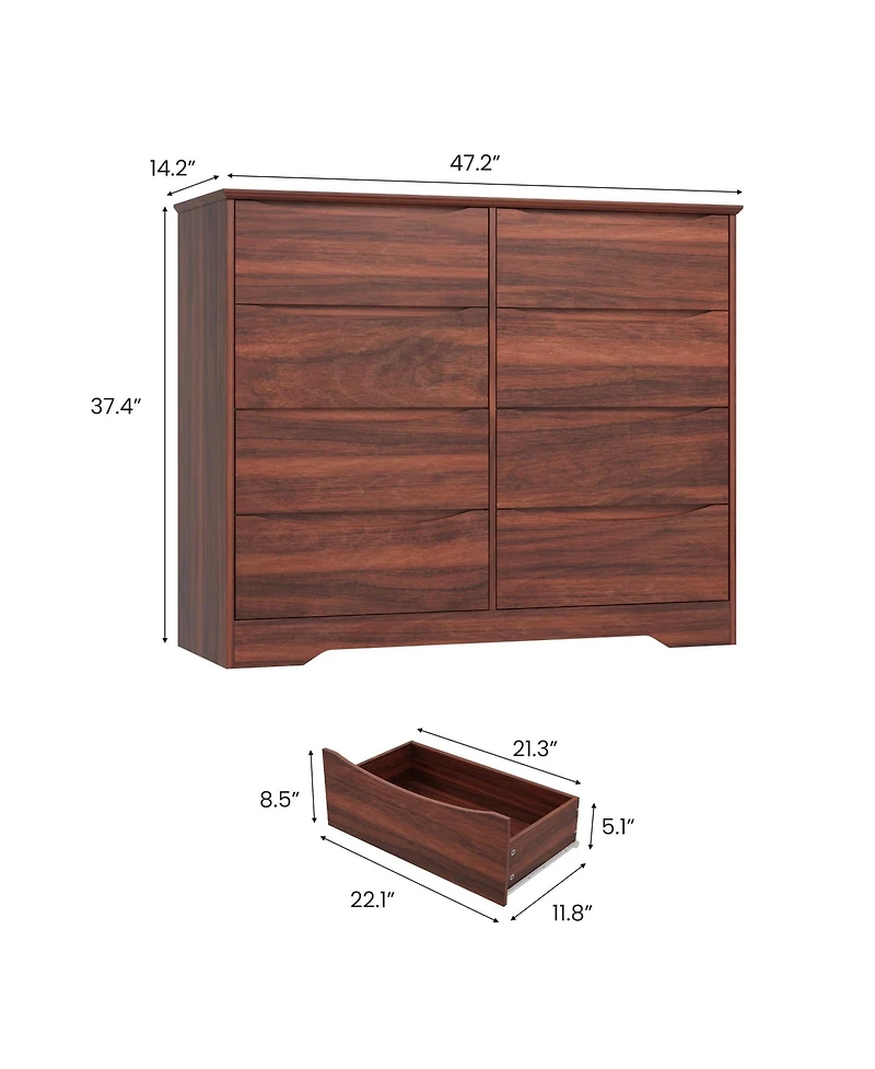 homfan Tall 8-Drawer Wooden Dresser, Modern Storage Cabinet with Deep Drawers and Wide Top for Multi-Room Use