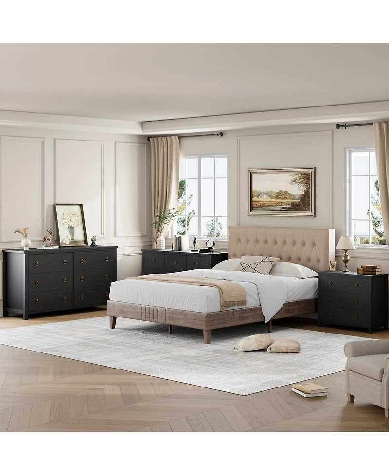 homfan 5 Drawer Dresser for Bedroom, 45'' Tall Dresser, Chest of Drawers, Wooden Dressers with Clothes Storage Cabinet Bedroom