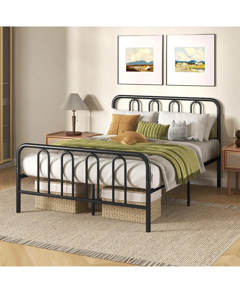 Gymax Stylish Full Size Metal Bed Frame Platform Bed Base With Headboard and Footboard