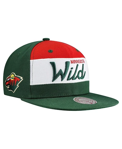 Mitchell & Ness Men's Green Minnesota Wild Retro Script Color Block Snapback Hat