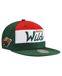 Mitchell & Ness Men's Green Minnesota Wild Retro Script Color Block Snapback Hat