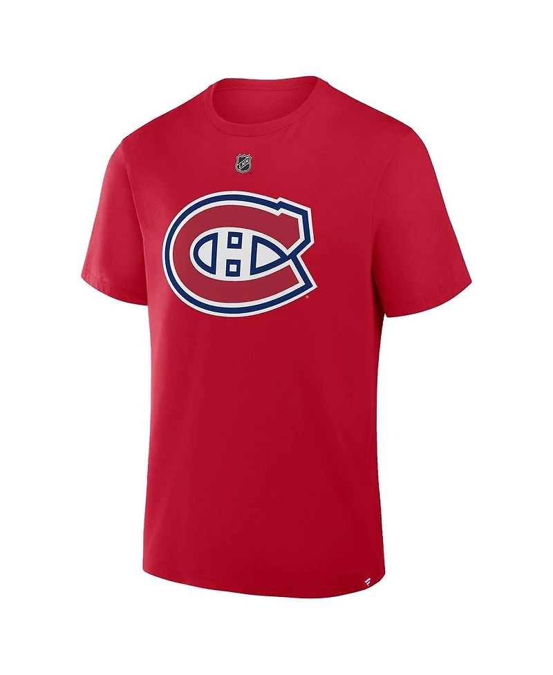Fanatics Men's Cole Caufield Red Montreal Canadiens Authentic Stack Name & Number T-Shirt