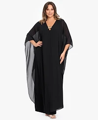 Betsy & Adam Plus V-Neck Long-Sleeve Gown