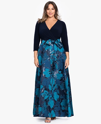 Betsy & Adam Plus V-Neck Gown