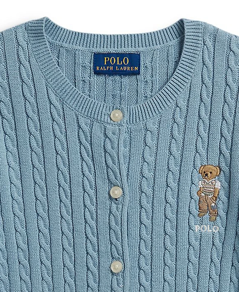 Polo Ralph Lauren Girls' 7-16 Bear Mini-Cable Cardigan Sweater