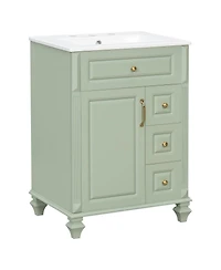 Thirtypeachy Freestanding Vanity With Ceramic Sink, Solid Wood and Mdf Cabinet, Flip-Out Drawer 3 Drawers