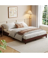 homfan Wood Platform Bed Frame with Wood Slats, Low Profile Bed, Quiet Support and Underbed Storage, No Box Spring Needed