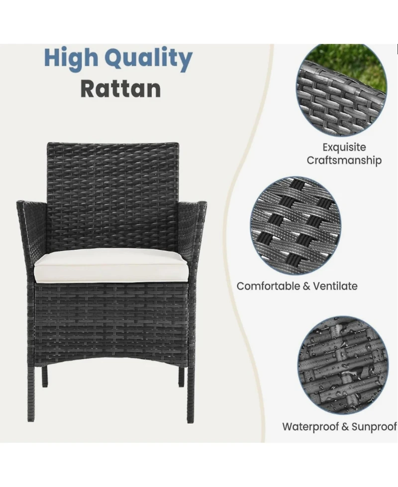 Yiortwo 3 Piece Patio Furniture Set Rattan Outdoor Chair with Cushions
