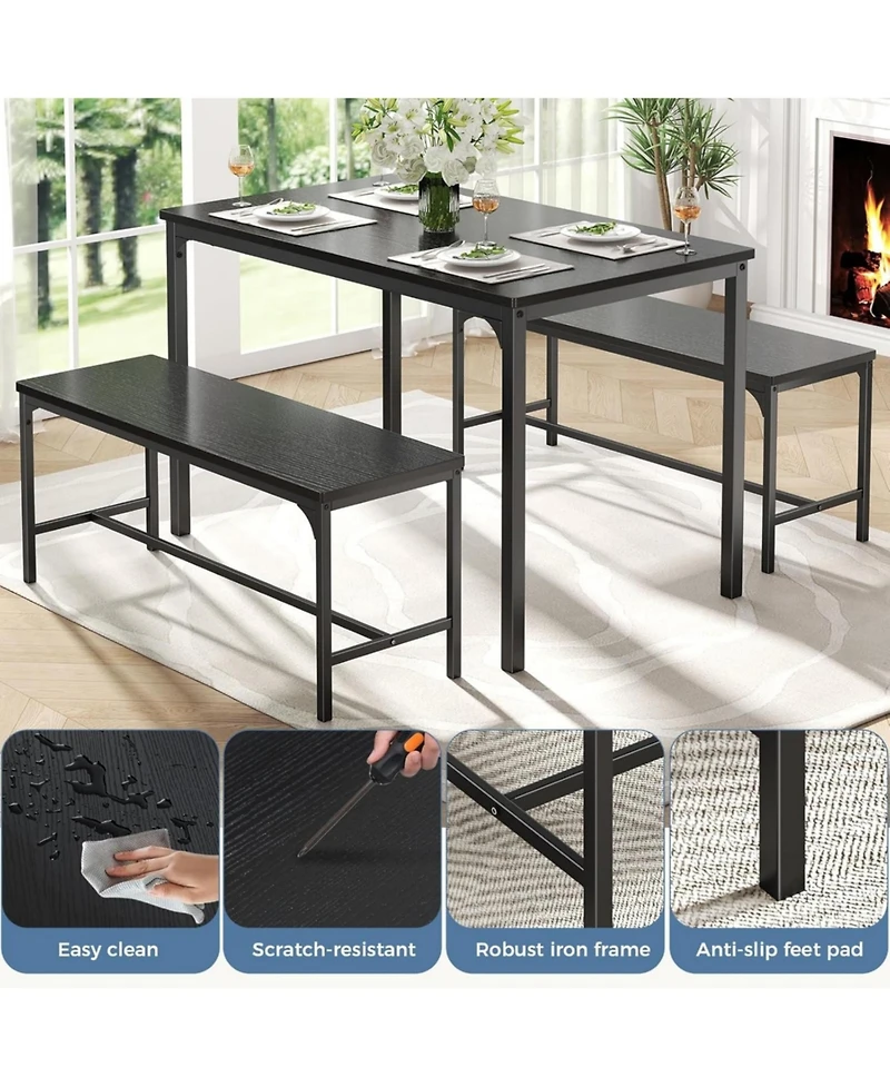 Yiortwo 3-Piece Dining Table Set with Benches, 4-Person Kitchen